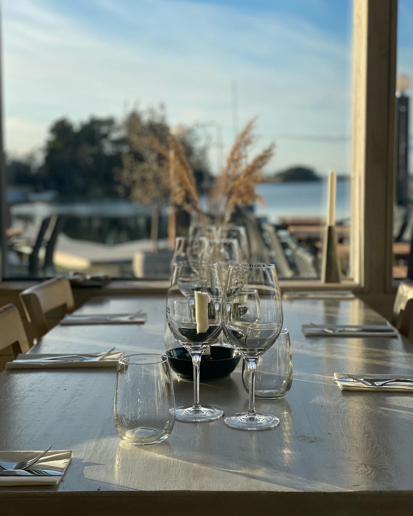 Set table with sea view